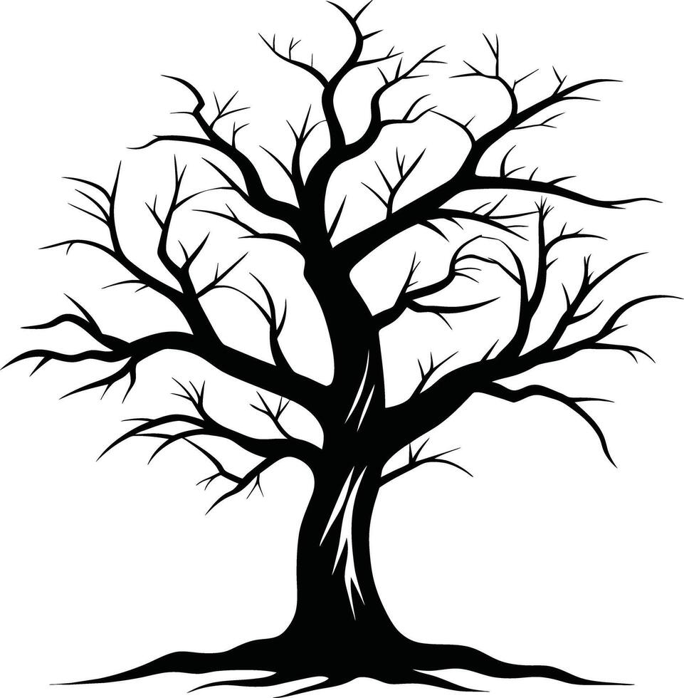 Black dead tree silhouette on white background vector