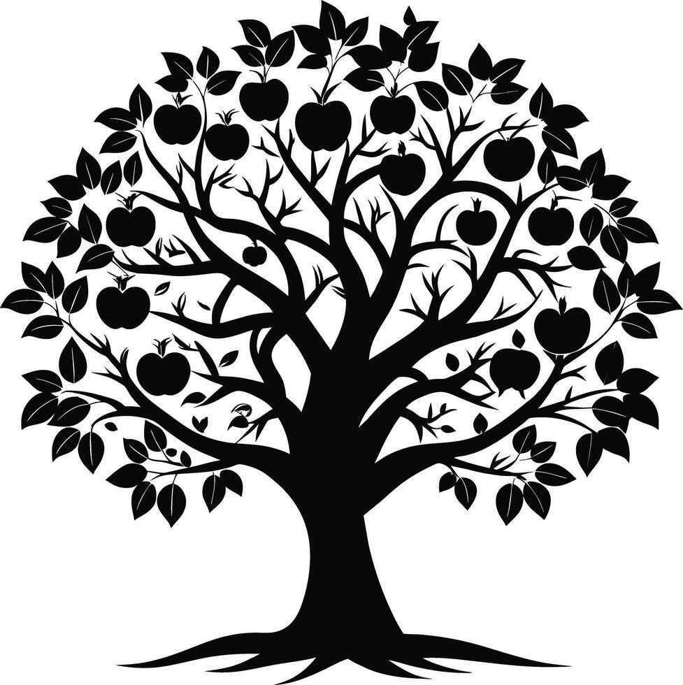 Black apple tree silhouette on white background vector