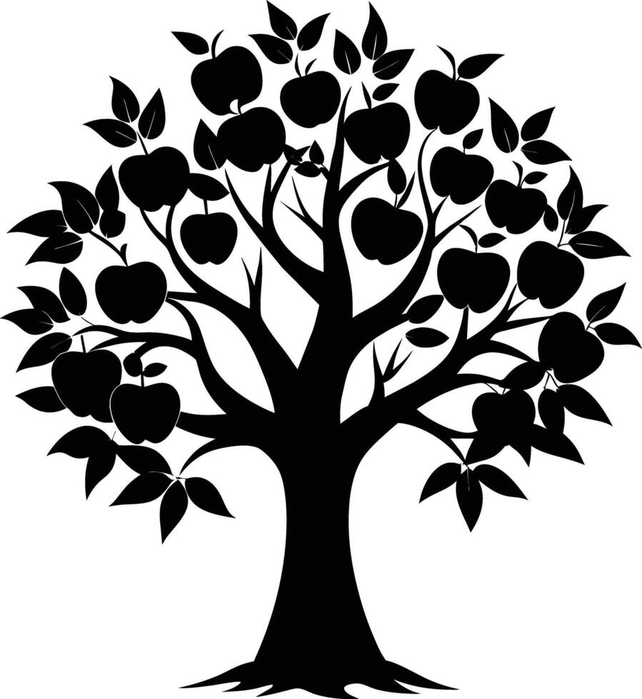 Black apple tree silhouette on white background vector