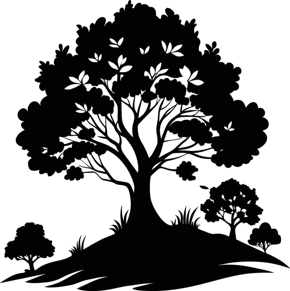 Silhouette of a tree with grass vector