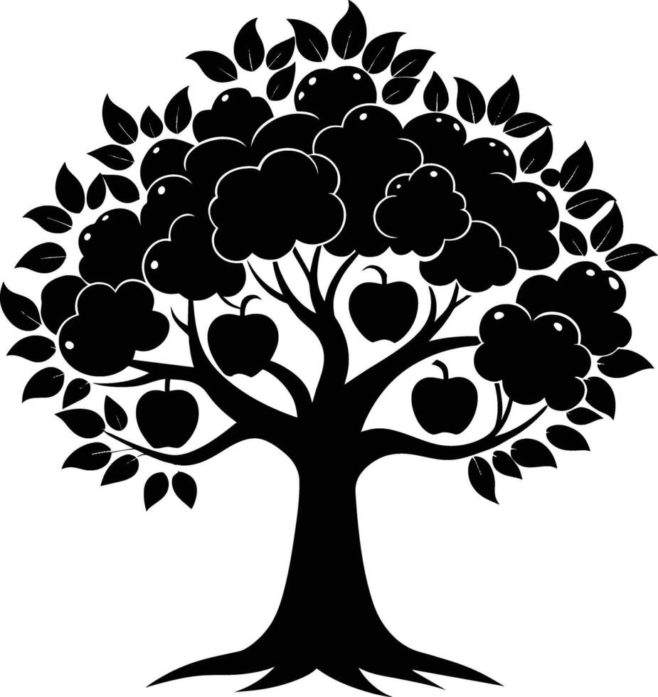 Black apple tree silhouette on white background vector