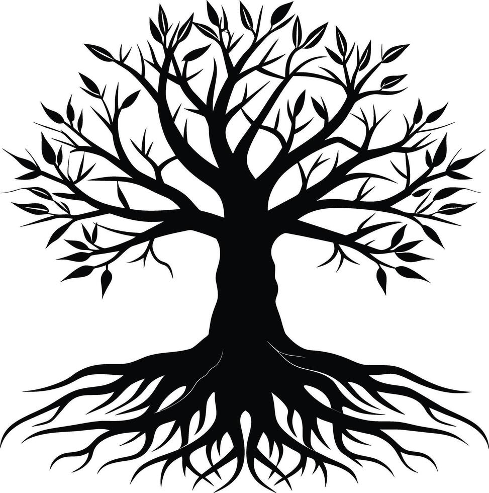 Silhouette of a tree with roots vector