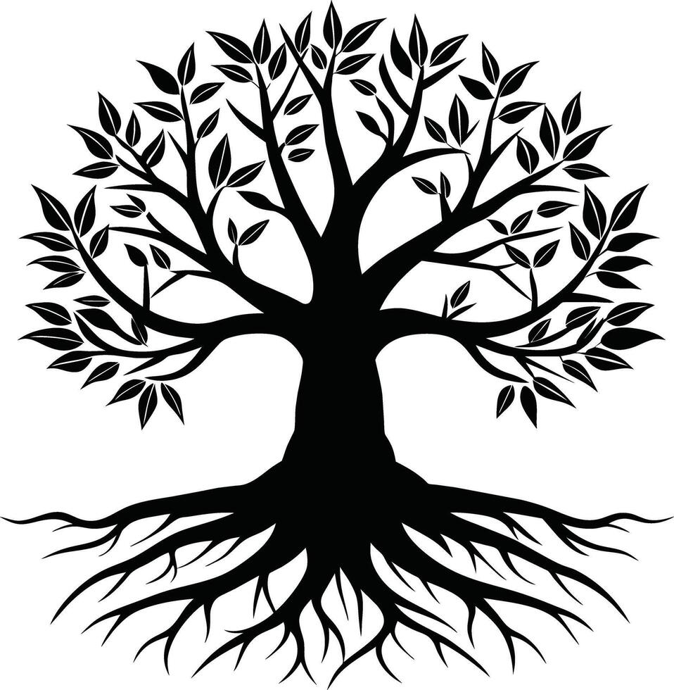 Silhouette of a tree with roots vector