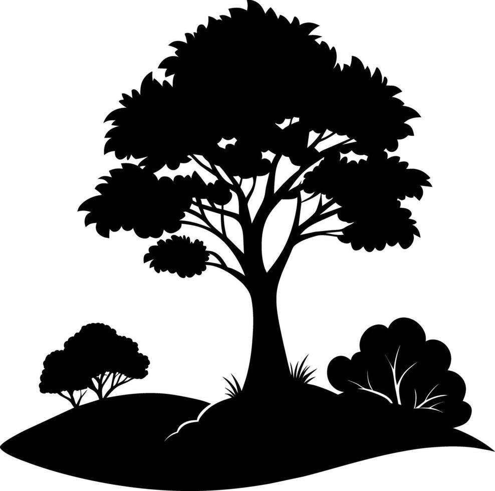 silueta de un árbol con césped vector