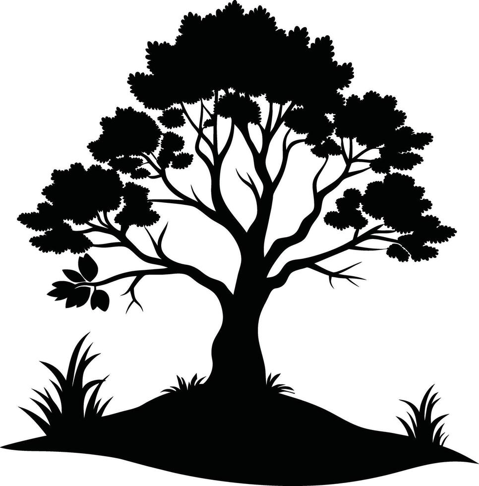 Silhouette of a tree with grass vector