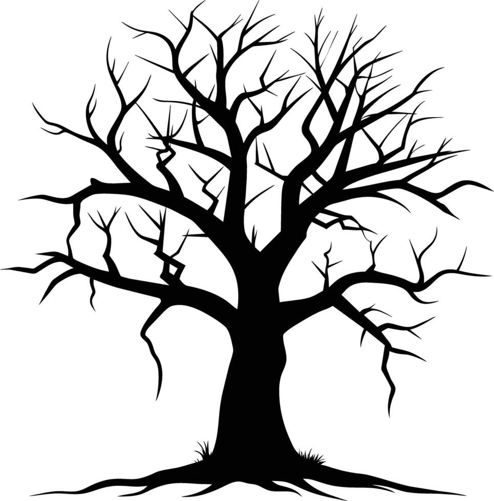 Black dead tree silhouette on white background vector