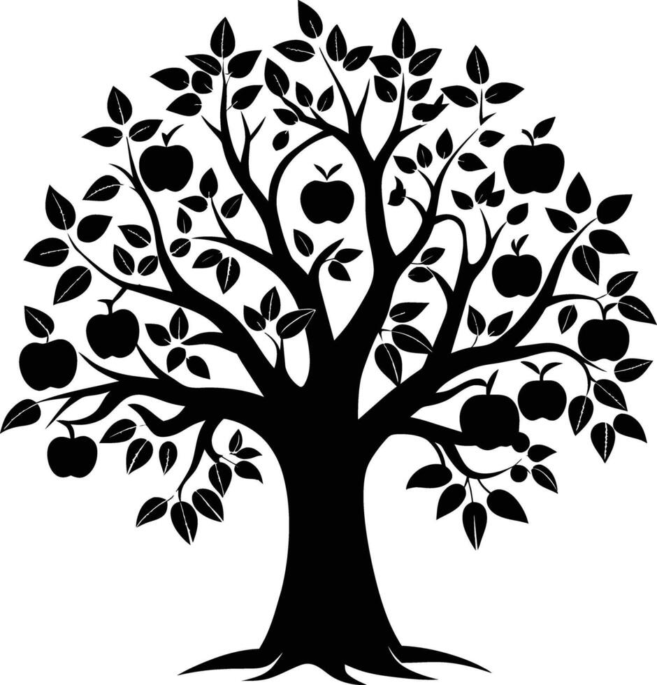 Black apple tree silhouette on white background vector