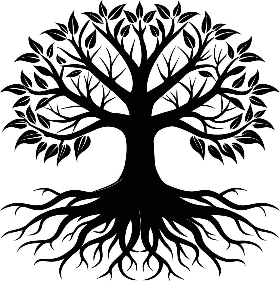 Silhouette of a tree with roots vector