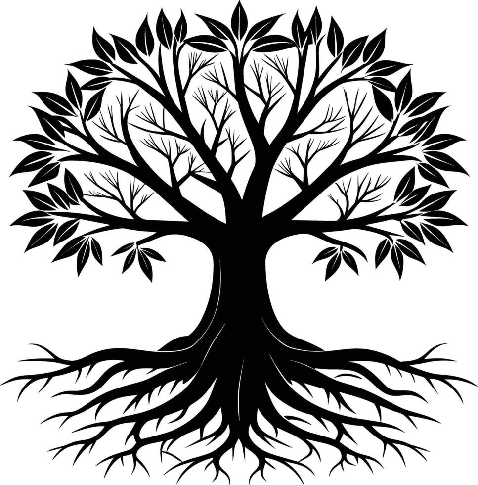 Silhouette of a tree with roots vector