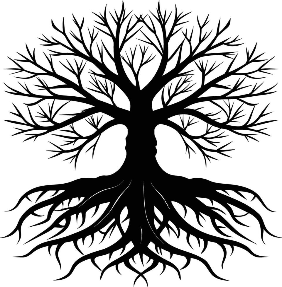 Silhouette of a tree with roots vector