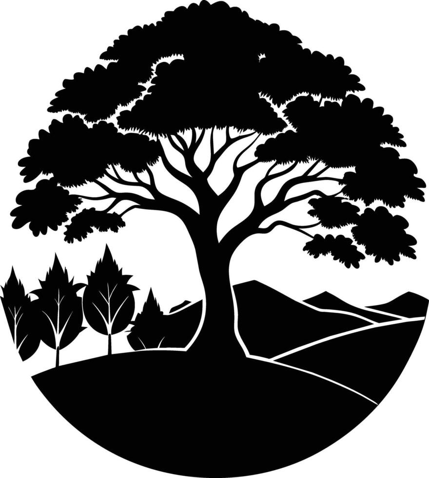 Silhouette of a tree with grass vector