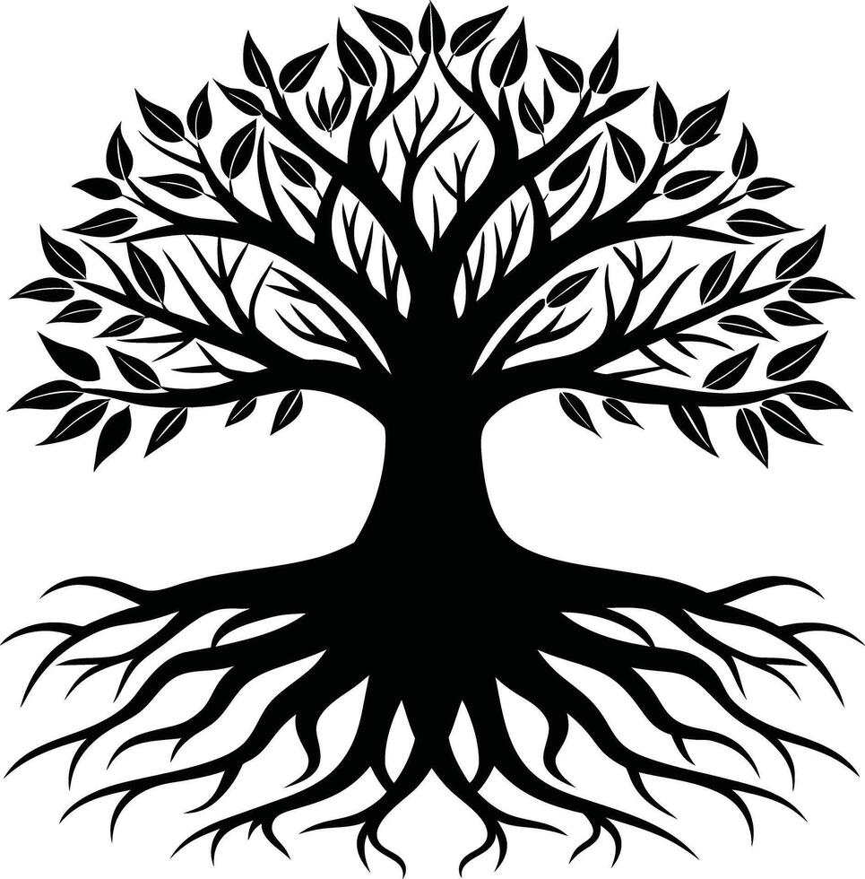 Silhouette of a tree with roots vector