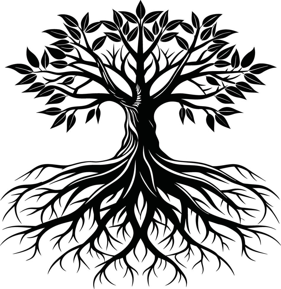 Silhouette of a tree with roots vector