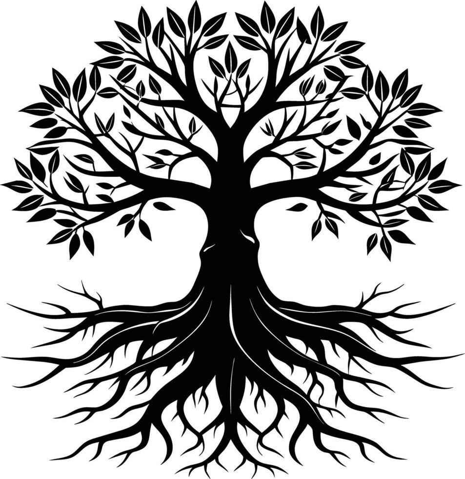 Silhouette of a tree with roots vector