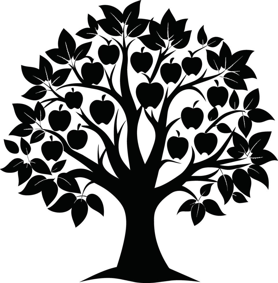 Black apple tree silhouette on white background vector