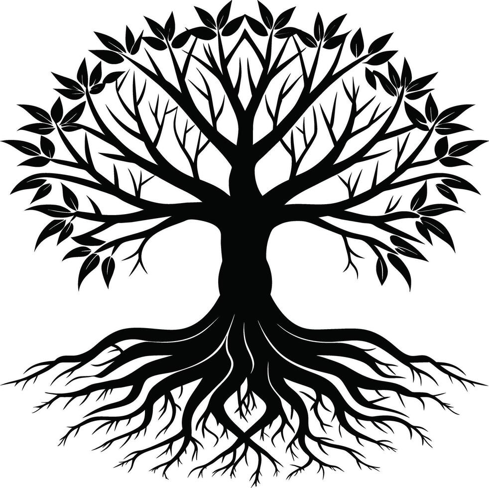 Silhouette of a tree with roots vector