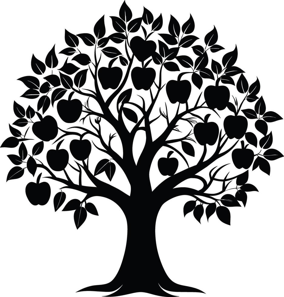Black apple tree silhouette on white background vector