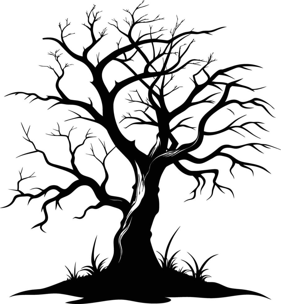 Black dead tree silhouette on white background vector