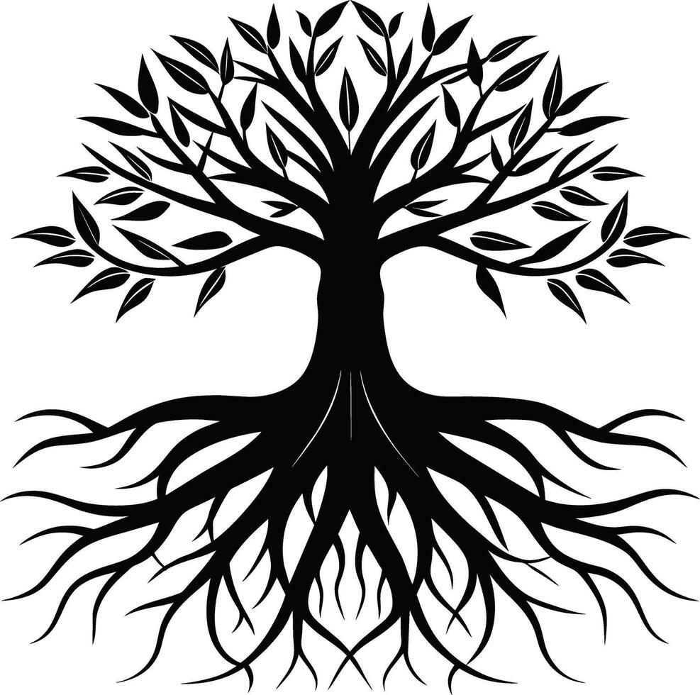 Silhouette of a tree with roots vector