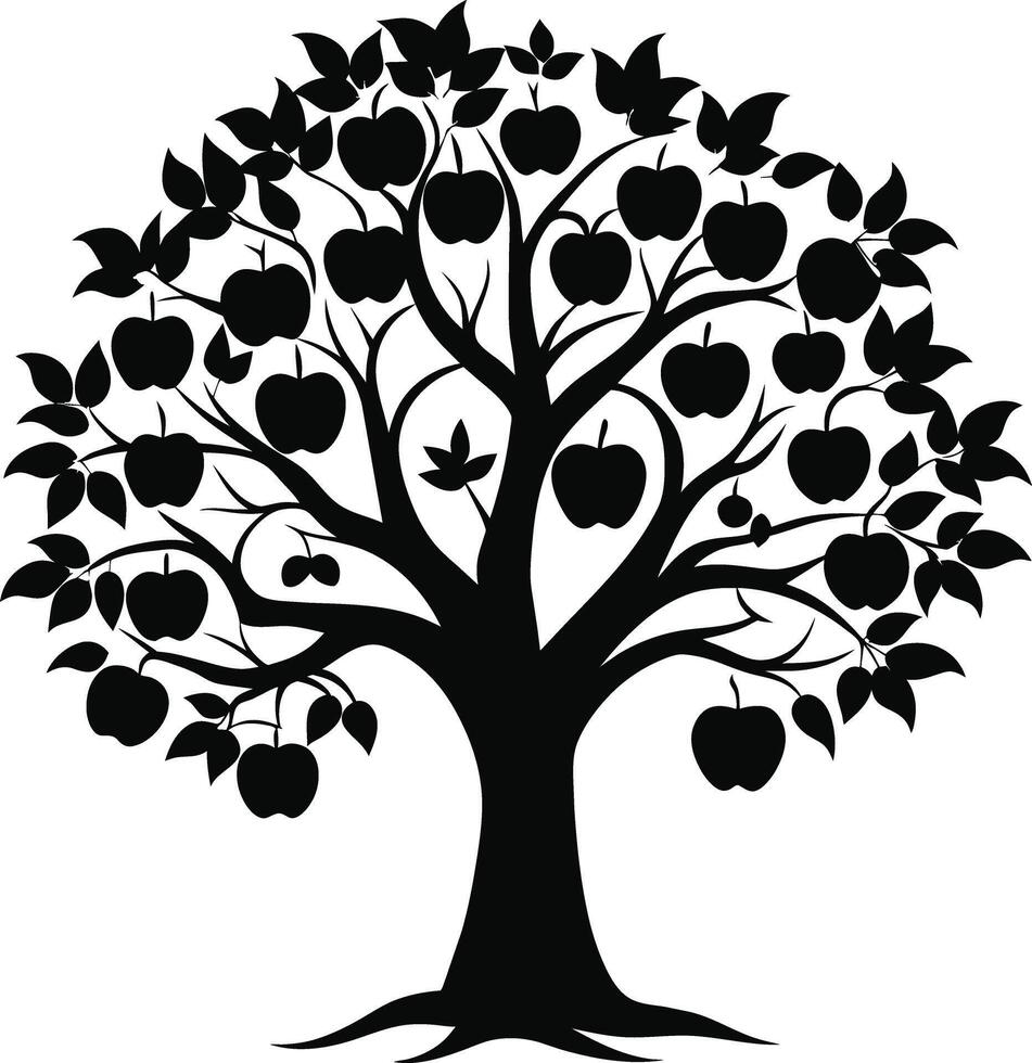 Black apple tree silhouette on white background vector