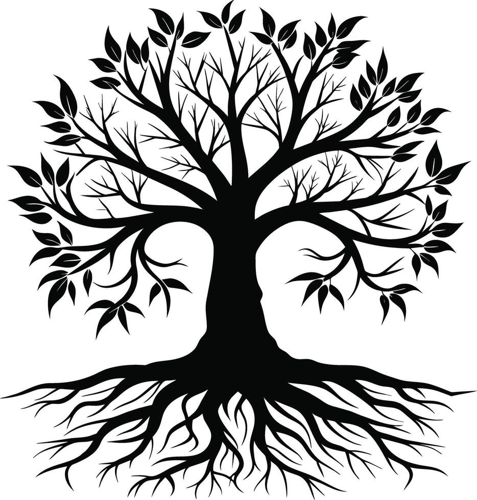 Silhouette of a tree with roots vector