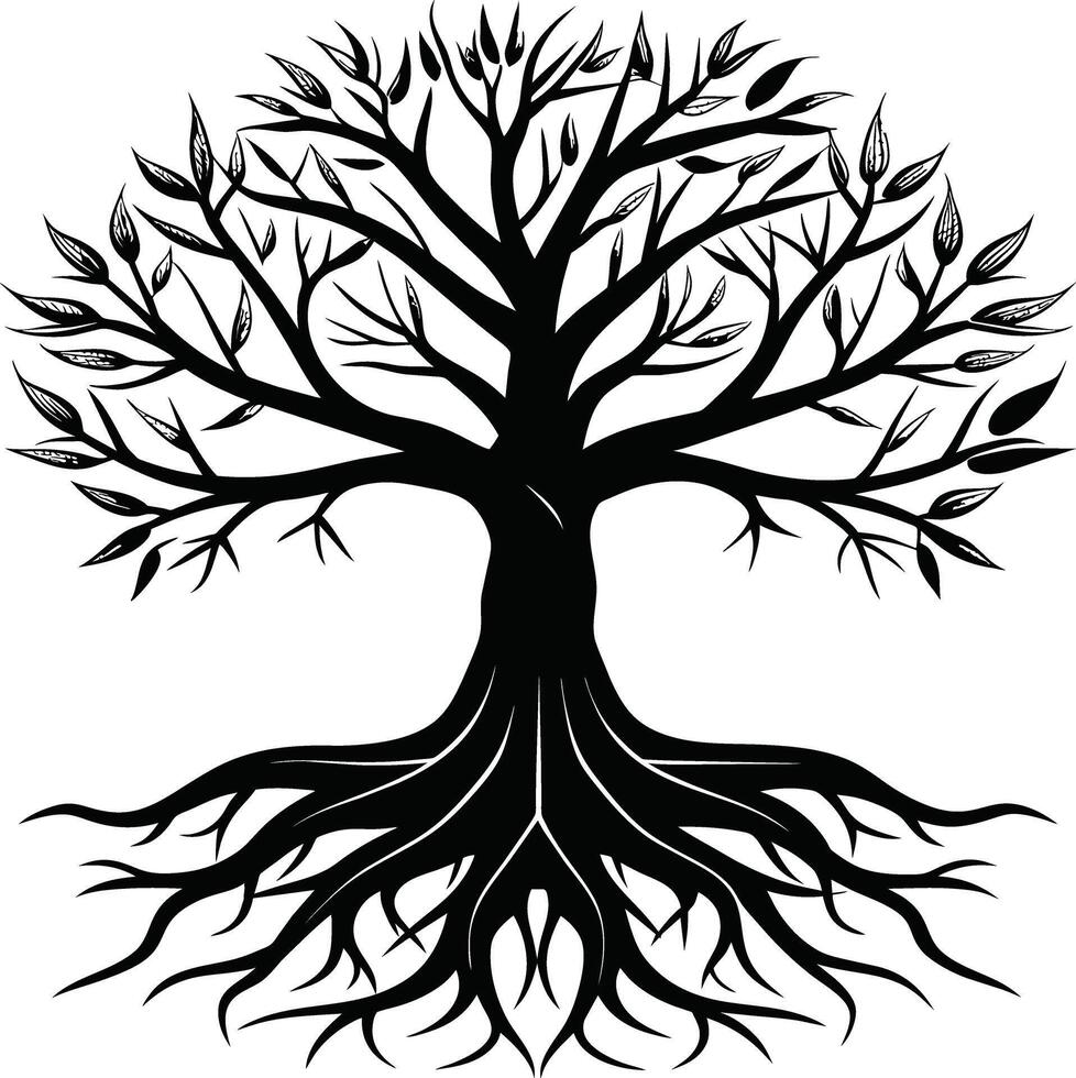 Silhouette of a tree with roots vector