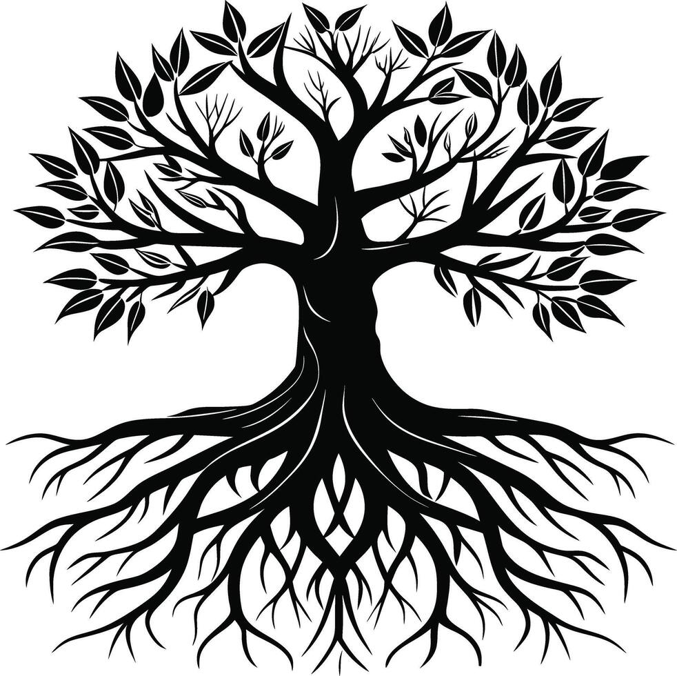 Silhouette of a tree with roots vector