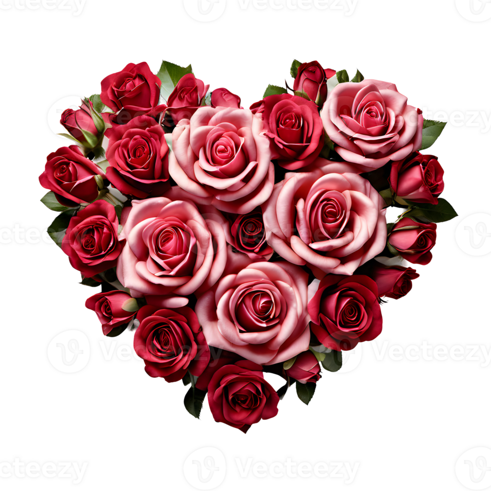 Heart of roses isolated on transparent background, cut out, or clipping path. png