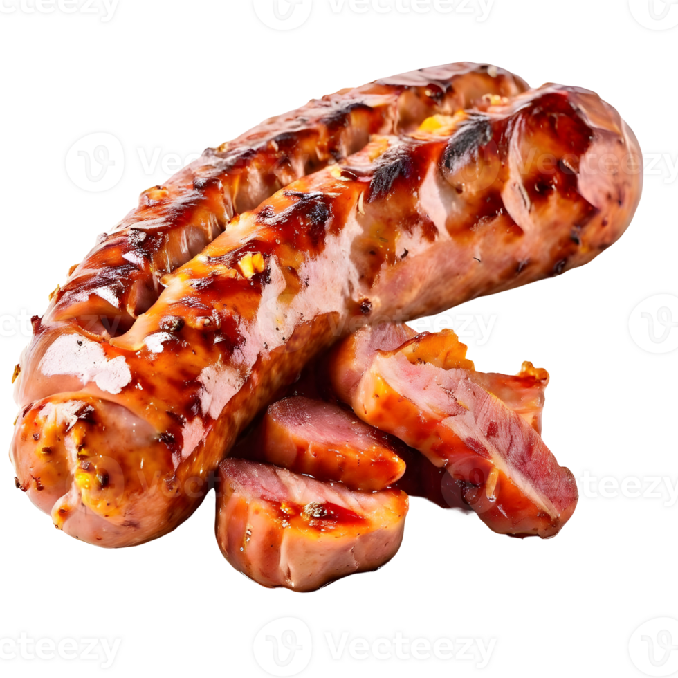 Bratwurst sausage isolated on transparent background, cut out, or clipping path. png