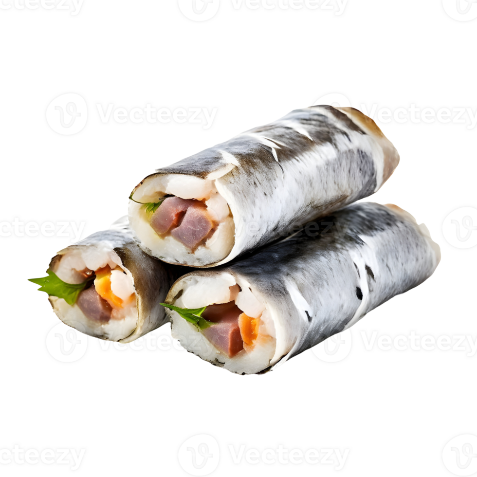 Salted herring rolls isolated on transparent background, cut out, or clipping path. png