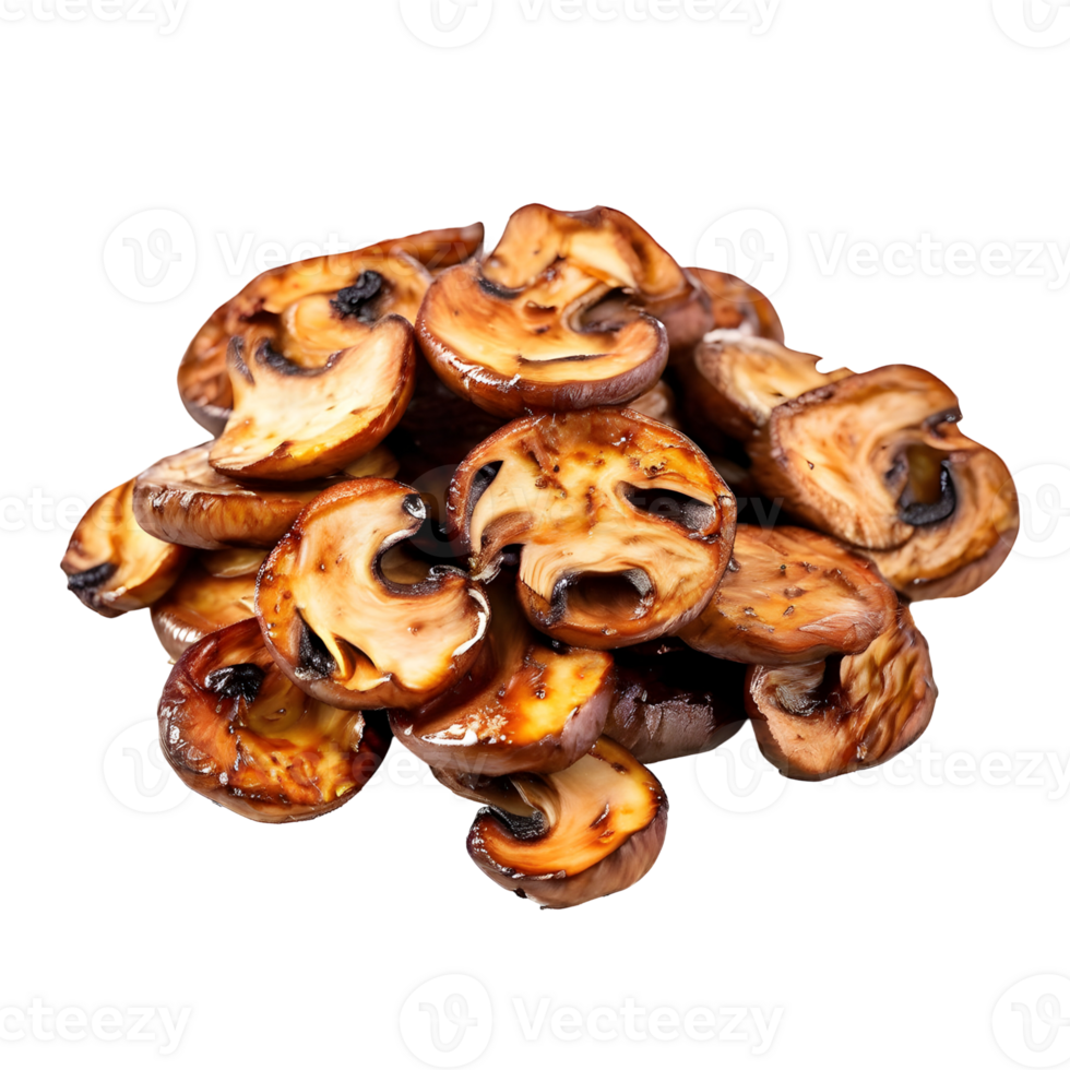 Roasted sliced mushrooms isolated on transparent background, cut out, or clipping path. png