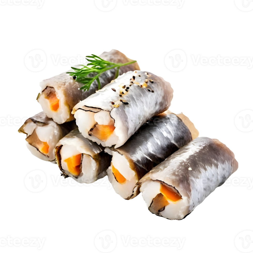 Salted herring rolls isolated on transparent background, cut out, or clipping path. png