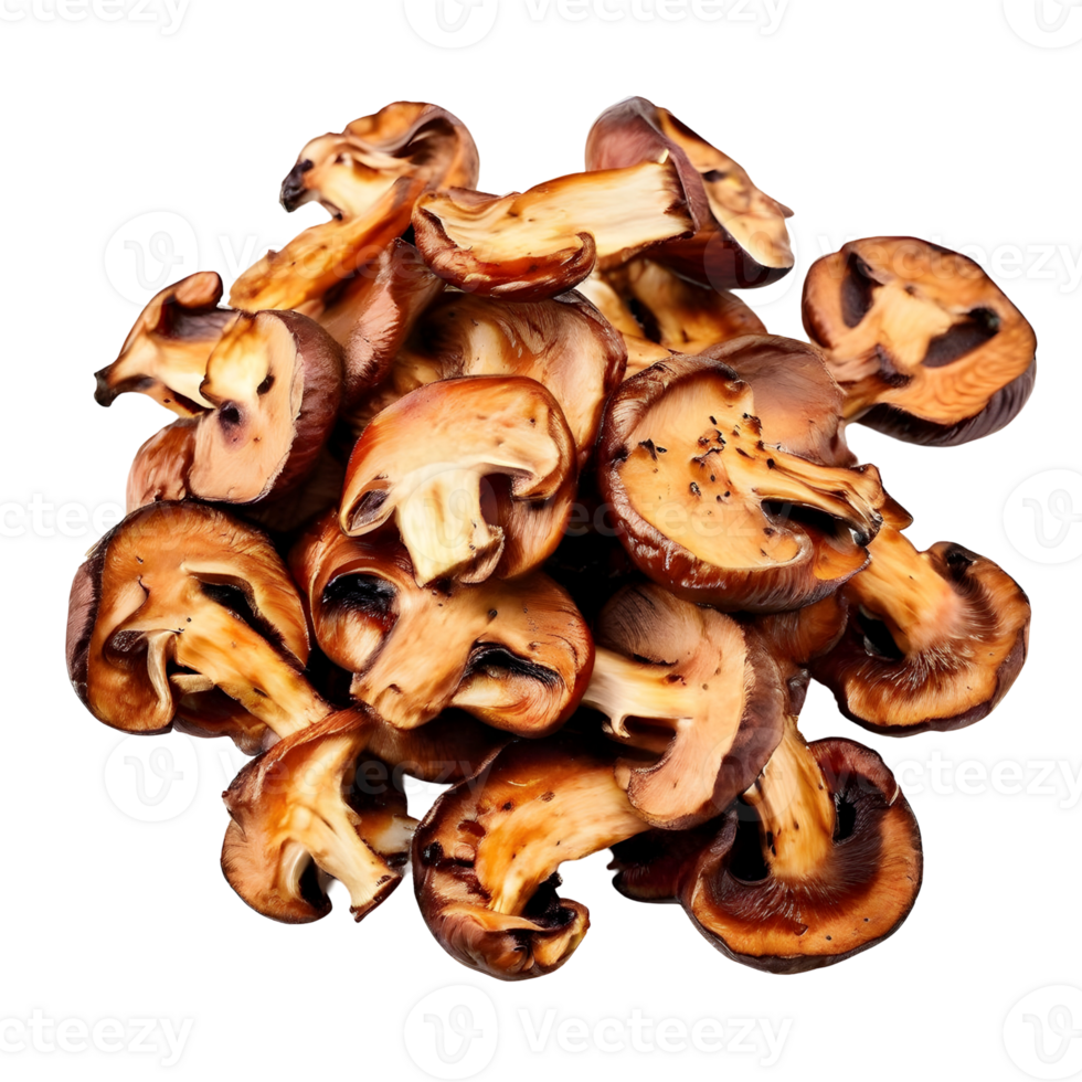 Roasted sliced mushrooms isolated on transparent background, cut out, or clipping path. png
