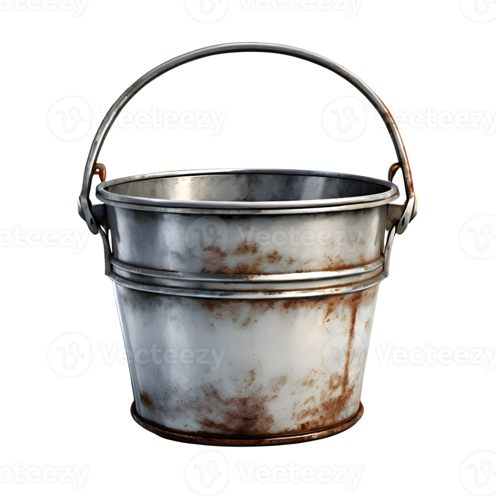 Old metal bucket isolated on transparent background, cut out, or clipping path. png