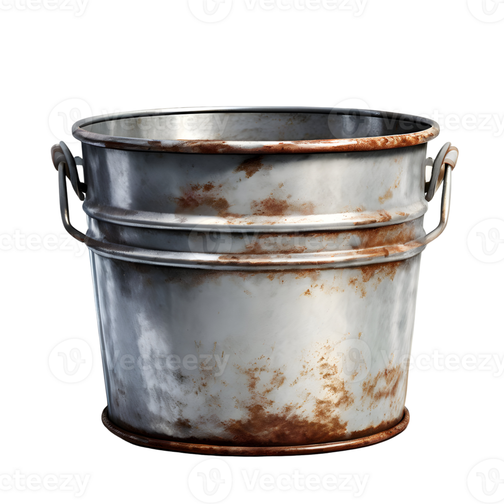 Old metal bucket isolated on transparent background, cut out, or clipping path. png
