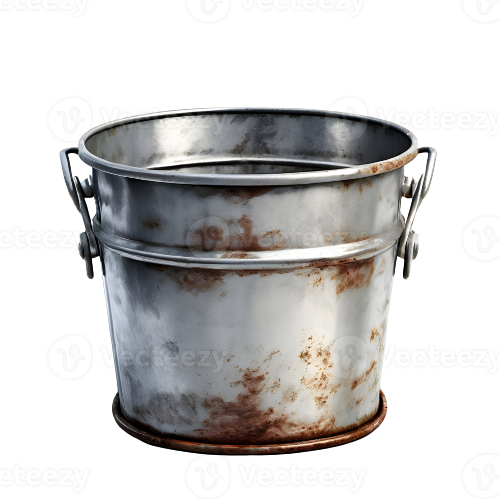 Old metal bucket isolated on transparent background, cut out, or clipping path. png
