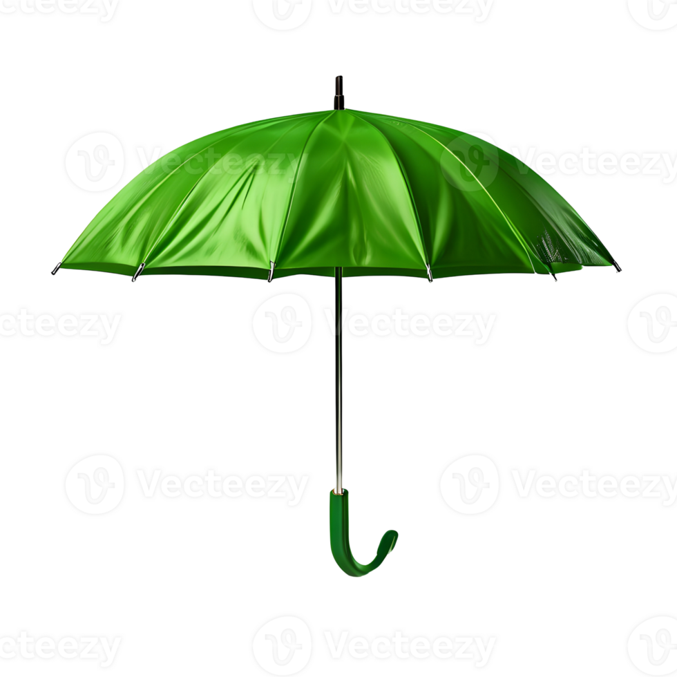 Open a green umbrella isolated on transparent background, cut out, or clipping path. png