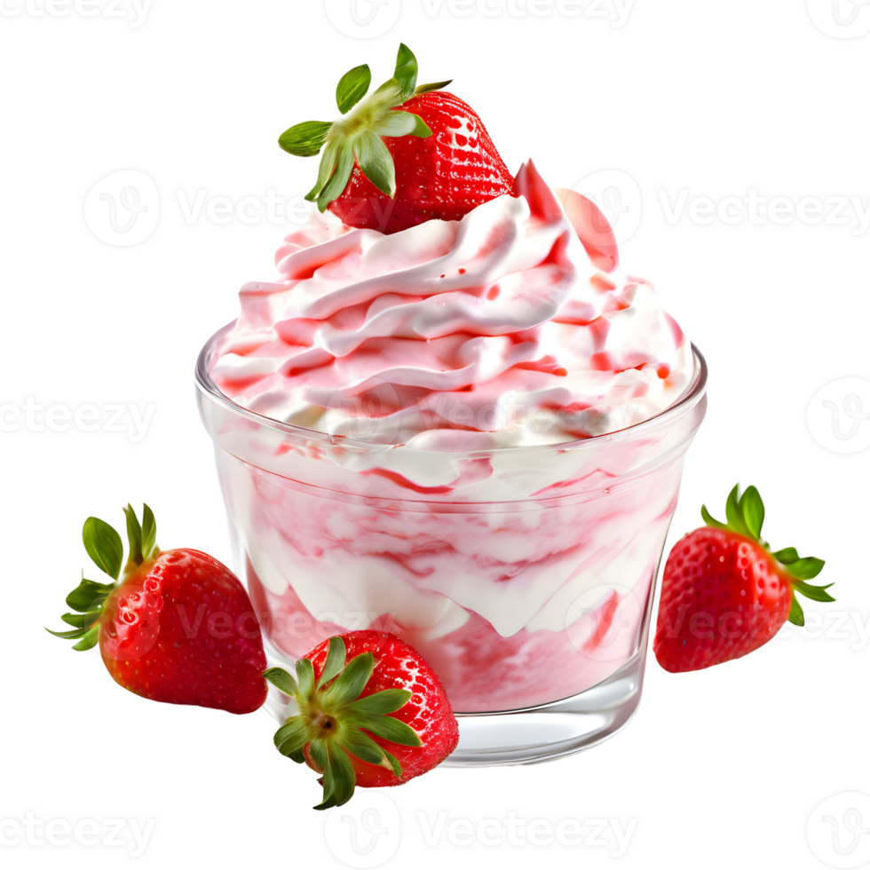 Strawberry whipped cream isolated on transparent background, cut out, or clipping path. png