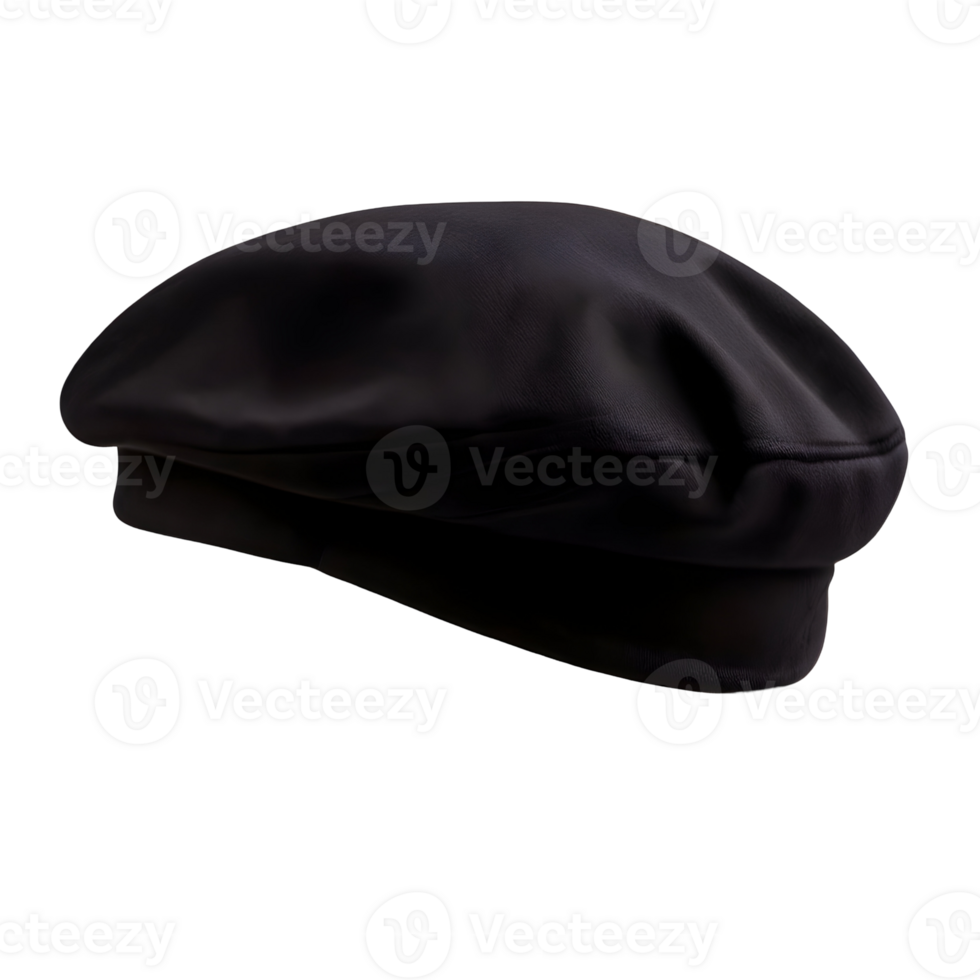 Black french cap beret side view isolated on transparent background, cut out, or clipping path. png