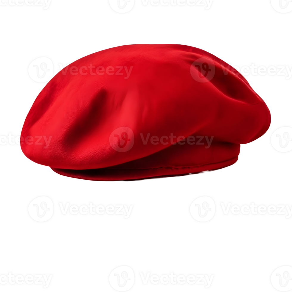 Red french cap beret side view isolated on transparent background, cut out, or clipping path. png
