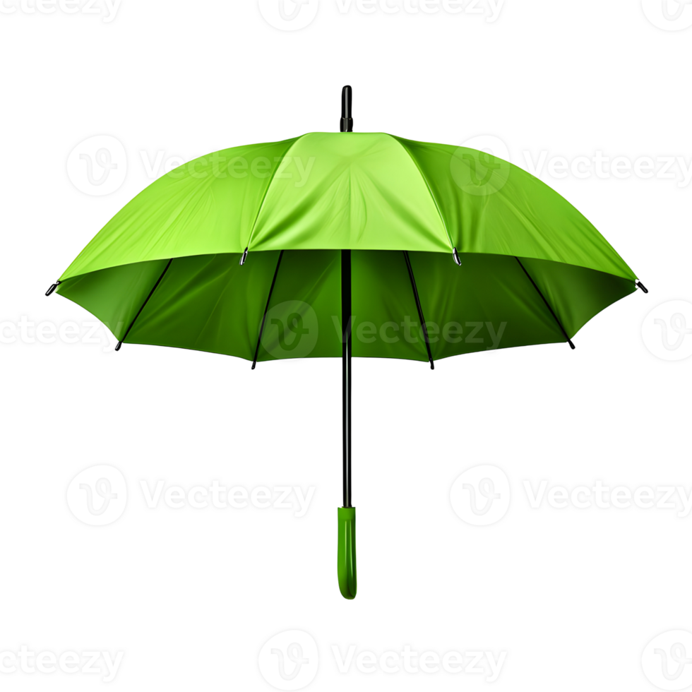 Open a green umbrella isolated on transparent background, cut out, or clipping path. png