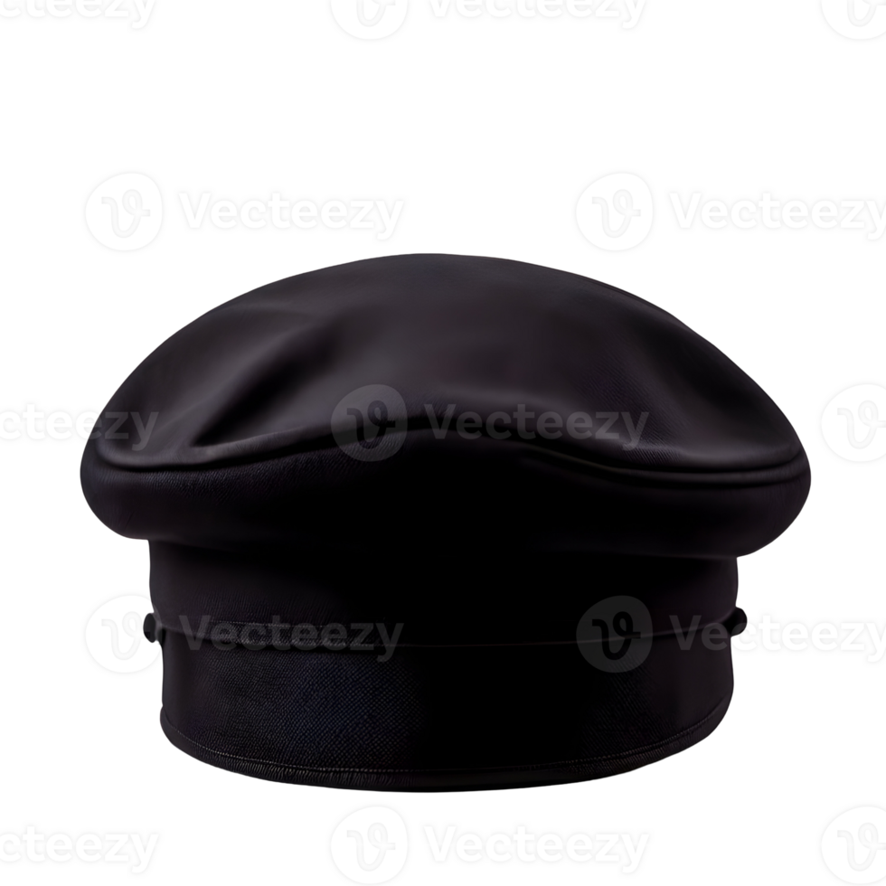 Black french cap beret side view isolated on transparent background, cut out, or clipping path. png