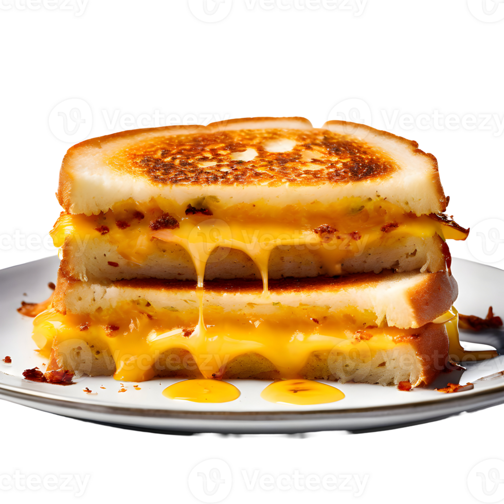 Cheese toasted sandwich on plate isolated on transparent background, cut out, or clipping path. png