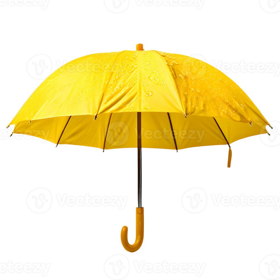 Open a yellow umbrella isolated on transparent background, cut out, or clipping path. png