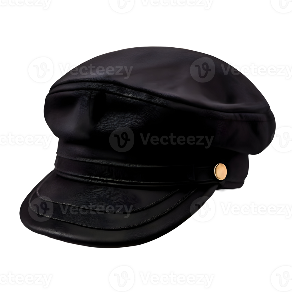 Black french cap beret side view isolated on transparent background, cut out, or clipping path. png