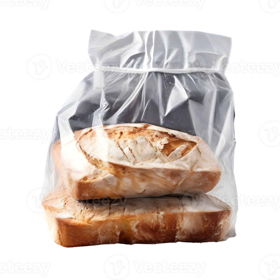 Sliced bread in plastic bag isolated on transparent background, cut out, or clipping path. png