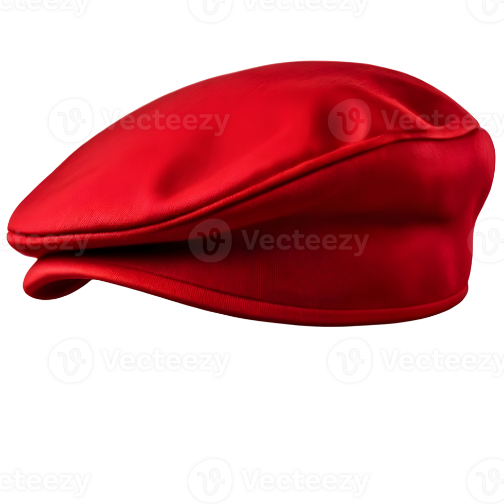 Red french cap beret side view isolated on transparent background, cut out, or clipping path. png