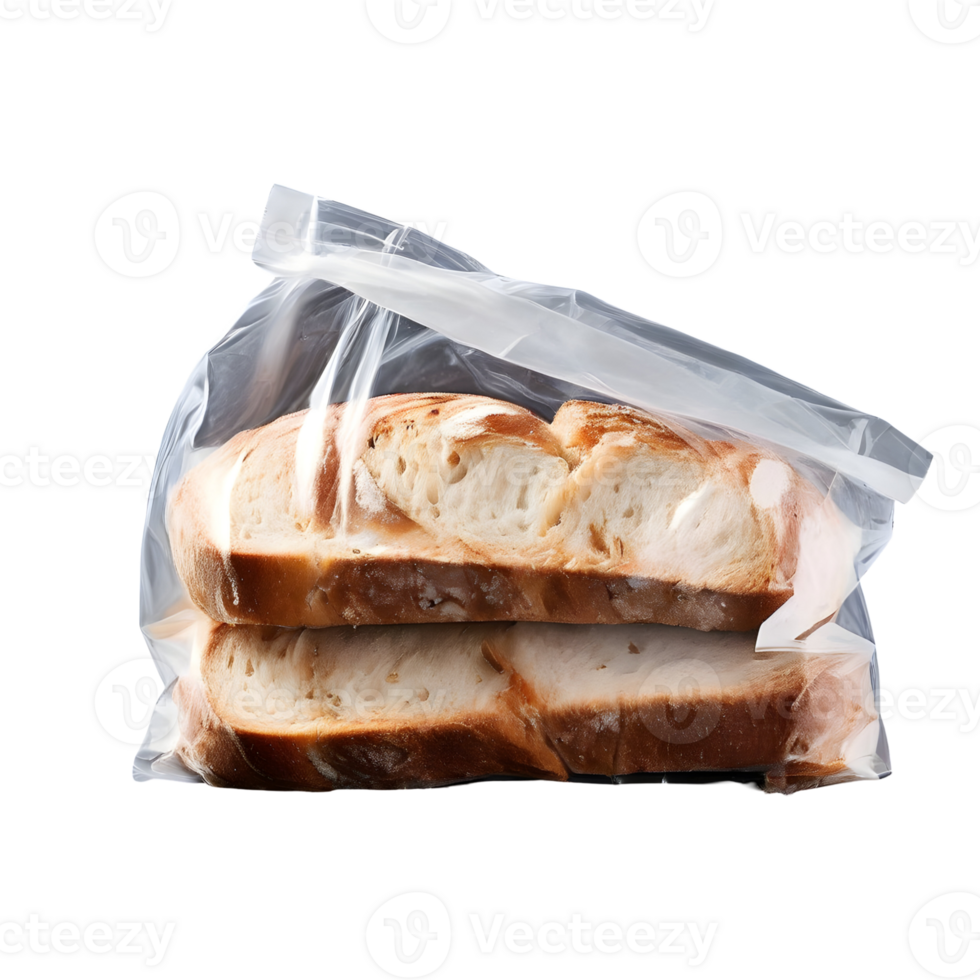 Sliced bread in plastic bag isolated on transparent background, cut out, or clipping path. png