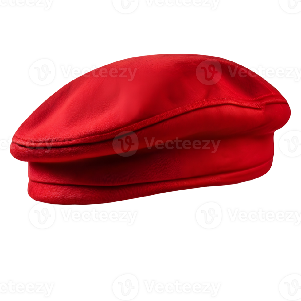 Red french cap beret side view isolated on transparent background, cut out, or clipping path. png