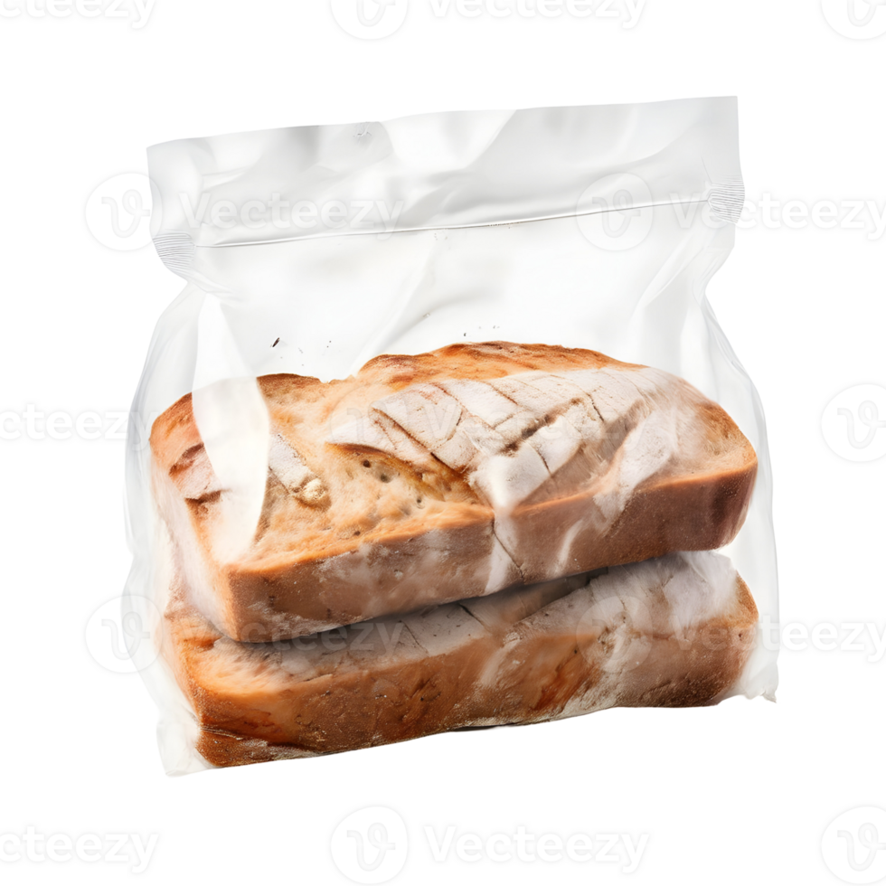 Sliced bread in plastic bag isolated on transparent background, cut out, or clipping path. png